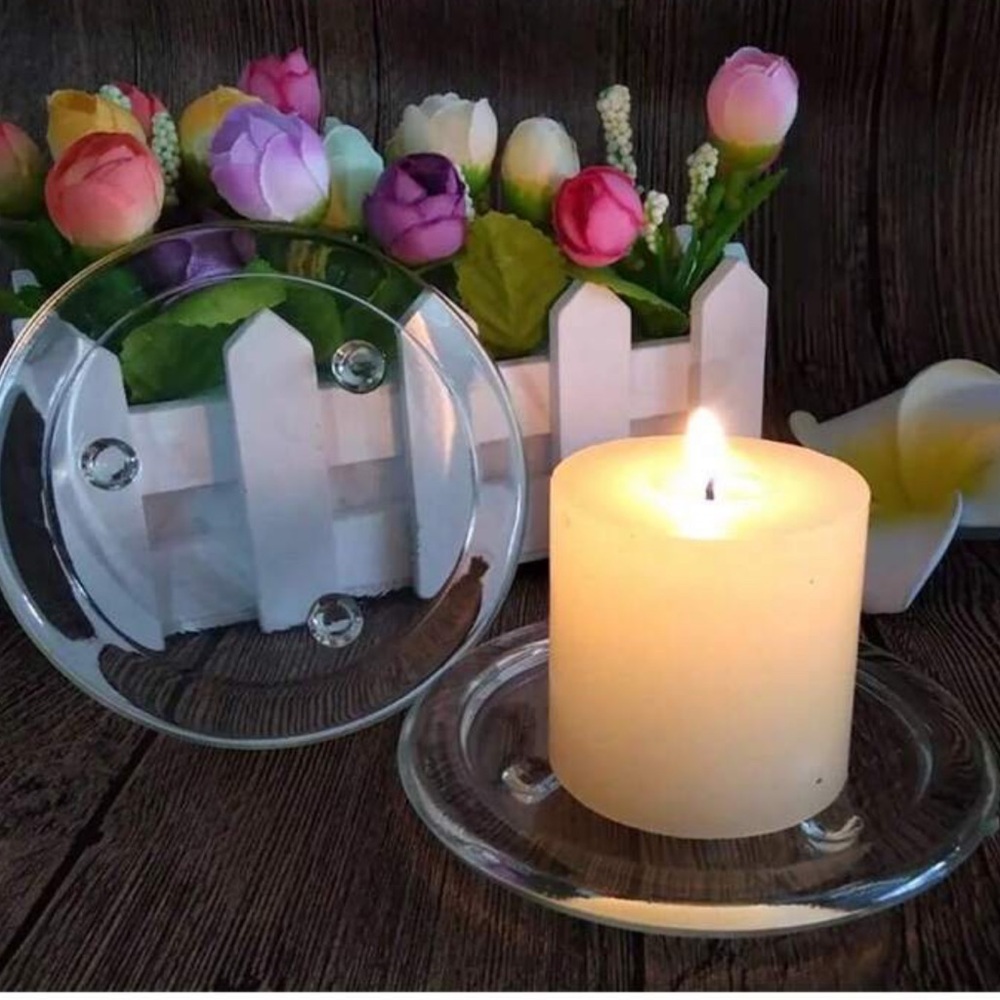 Rainee Pillar Candle Holder 7 Clear Glass Heavy Duty Plate NWOT